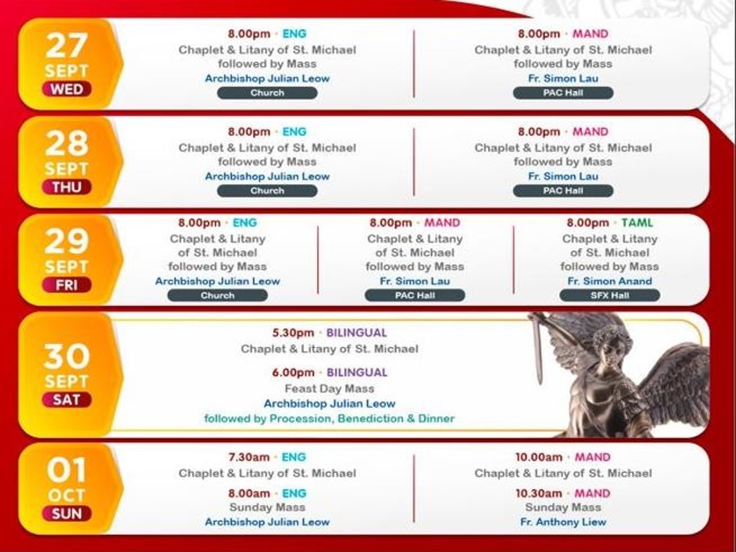 SMC Feast day Novena schedule