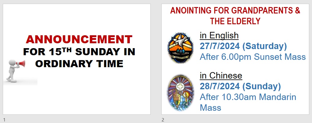 Announcements for 15th Sunday in Ordinary Time