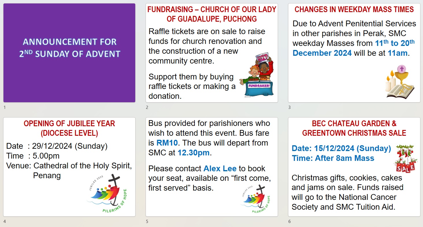 Announcements for 2nd Sunday of Advent