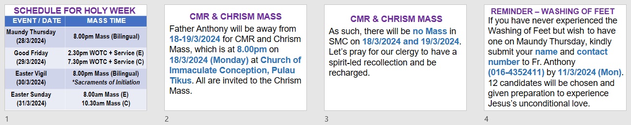 Announcements for 4th Sunday of Lent