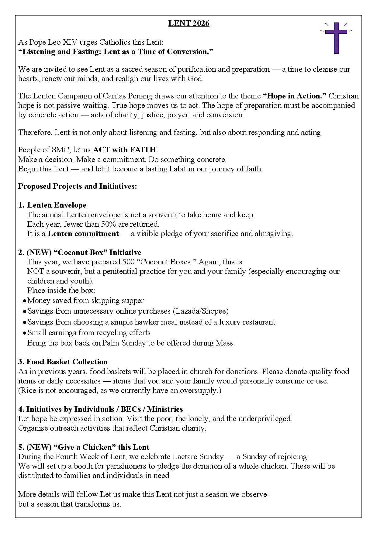 SMC Lent 2026 Initiatives