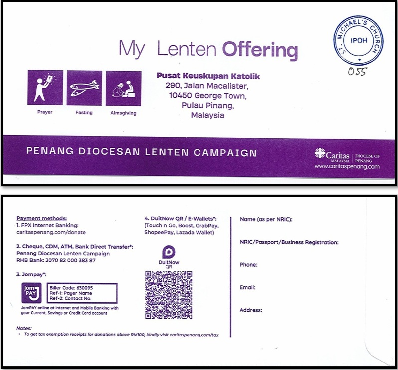 Penang Diocesan Lenten Campaign 2026 envelope