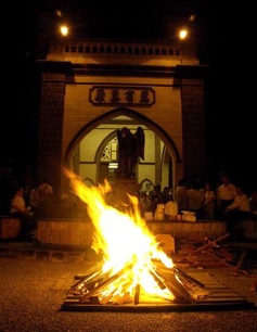 Easter bonfire in front of church