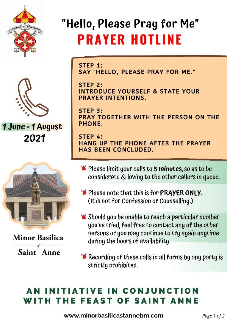 Prayer Hotlines to call in pandemic