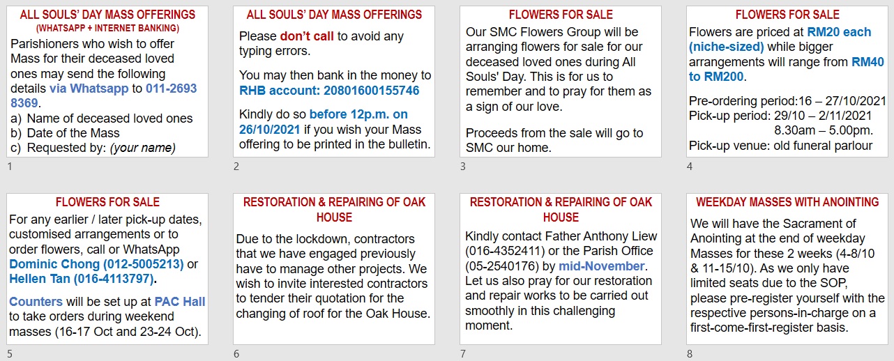 Announcements for 28th Sunday in Ordinary Time