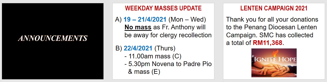 Announcements for 3rd Sunday of Easter