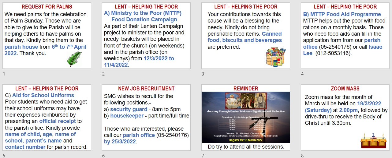 Announcements for the 2nd Sunday of Lent