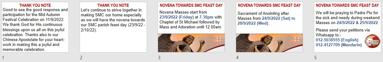 Announcements on 25th Sunday in Ordinary Time