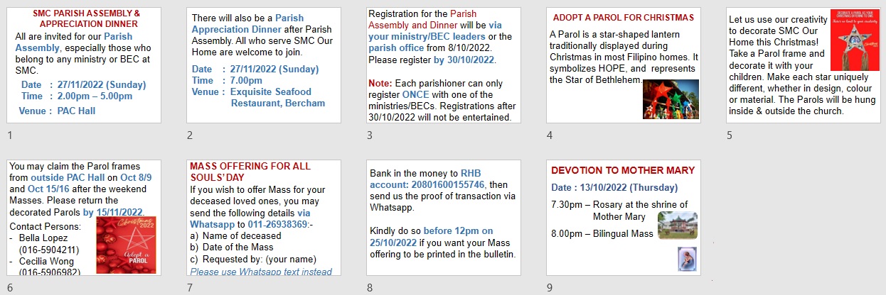 Announcements on 28th Sunday in Ordinary Time