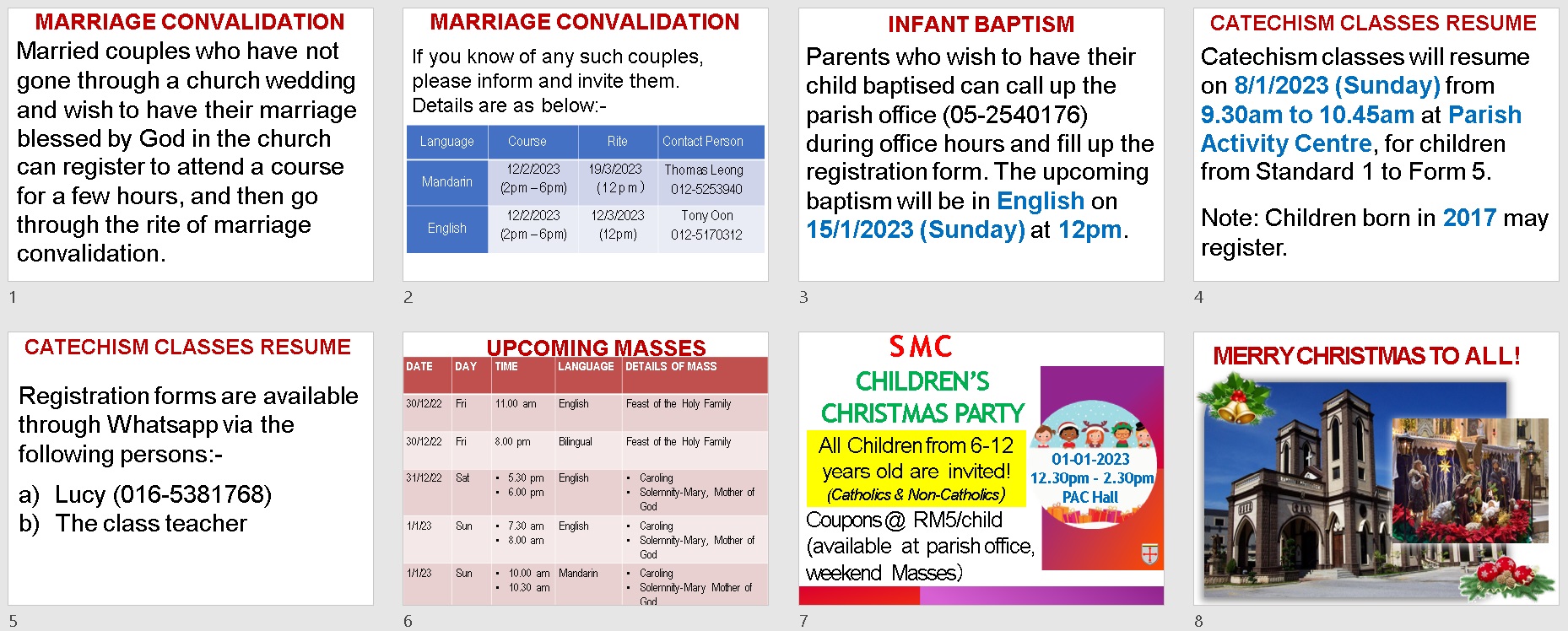 Announcements on 4th Sunday of Advent