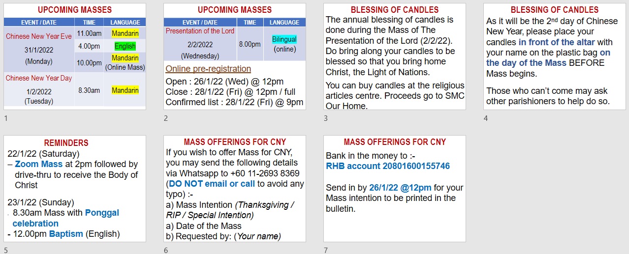 Announcements for 2nd Sunday in Ordinary Time