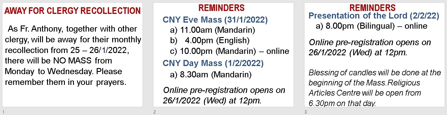 Announcements for 3nd Sunday in Ordinary Time