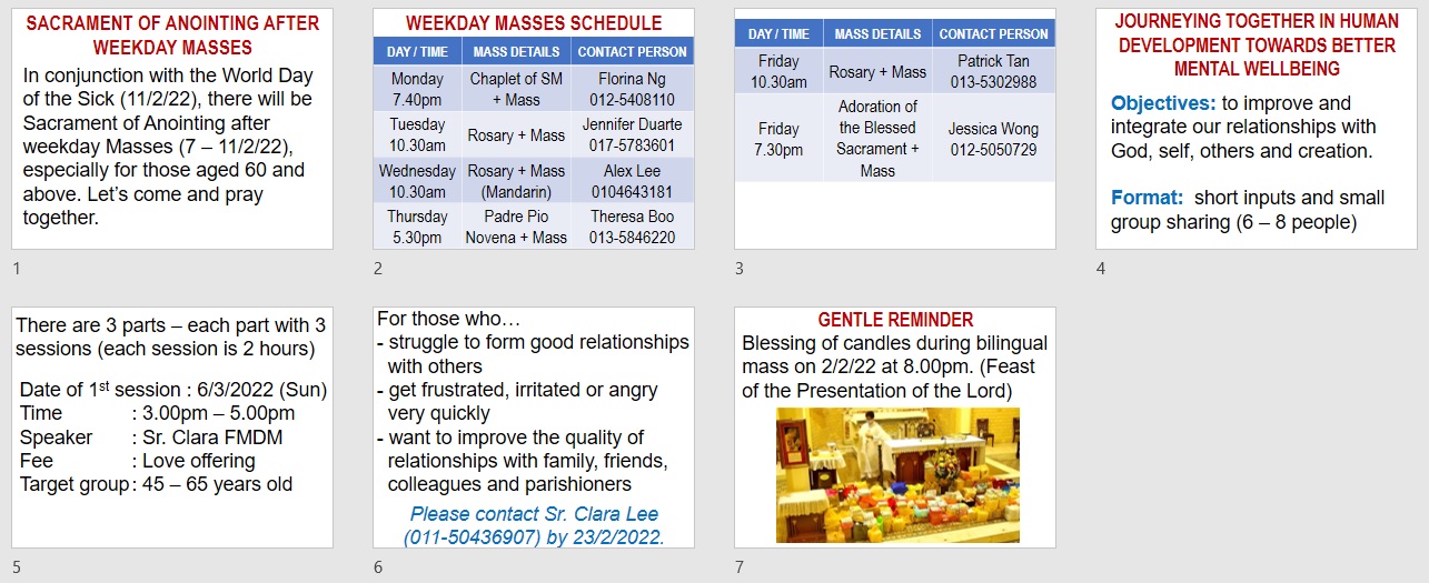 Announcements for 4th Sunday in Ordinary Time