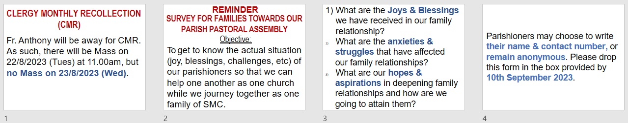 Announcements for 20th Sunday in Ordinary Time