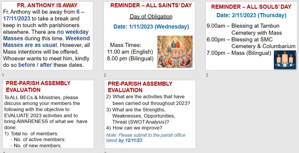 Announcements for 30th Sunday in Ordinary Time