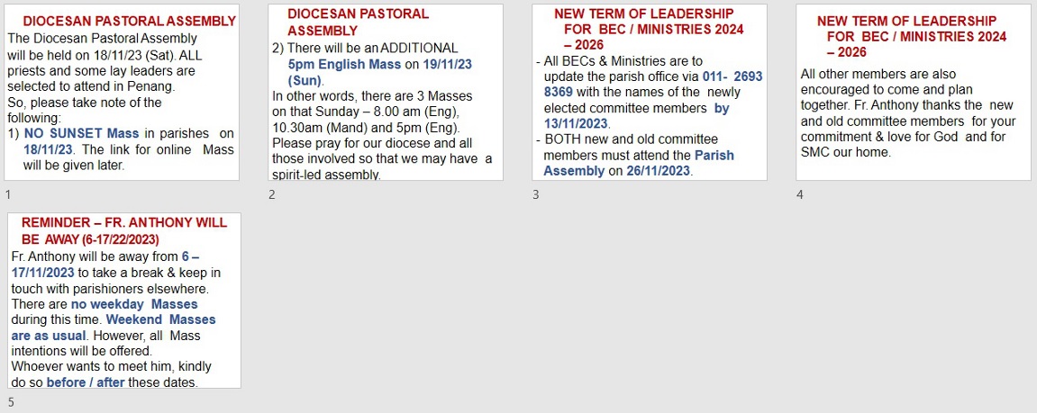 Announcements for 31st Sunday in Ordinary Time