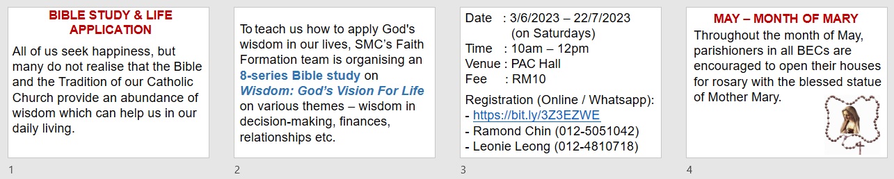 Announcements for 3rd Sunday of Easter