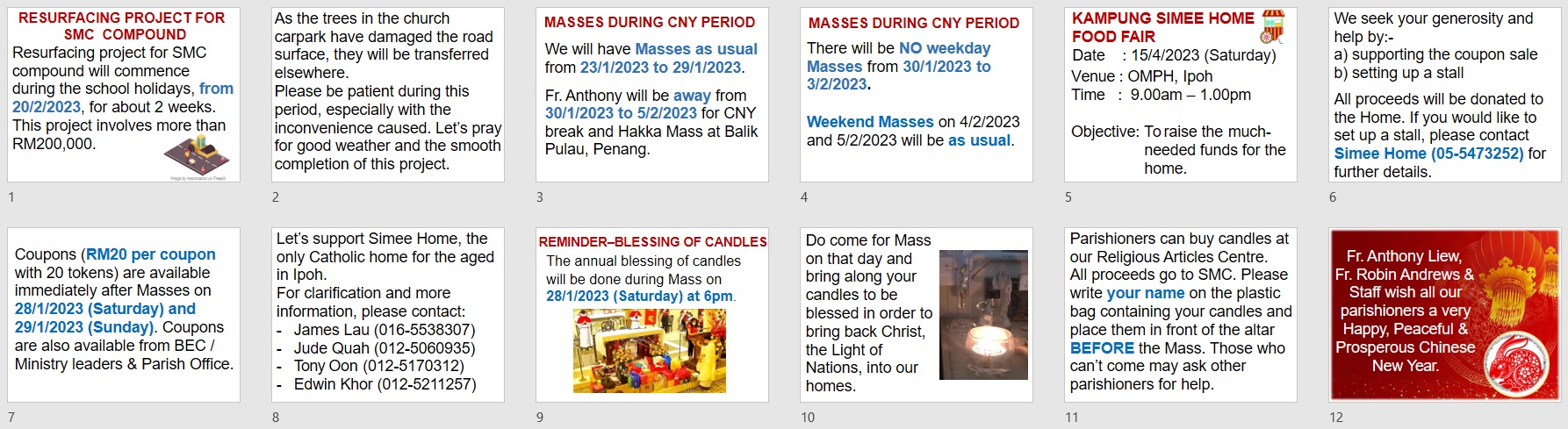 Announcements for 3rd Sunday in Ordinary Time