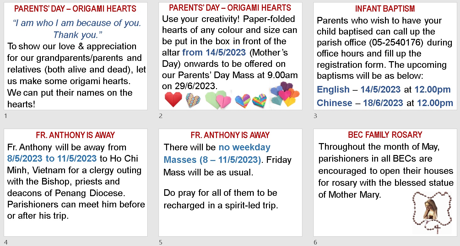 Announcements for 5th Sunday of Easter