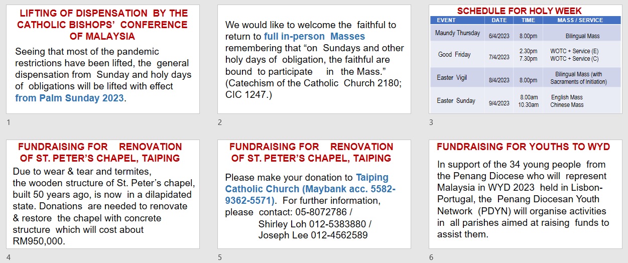 Announcements for 5th Sunday of Lent