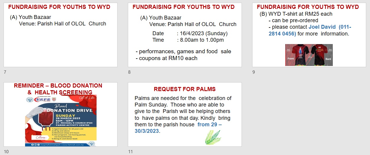 Announcements for 5th Sunday of Lent