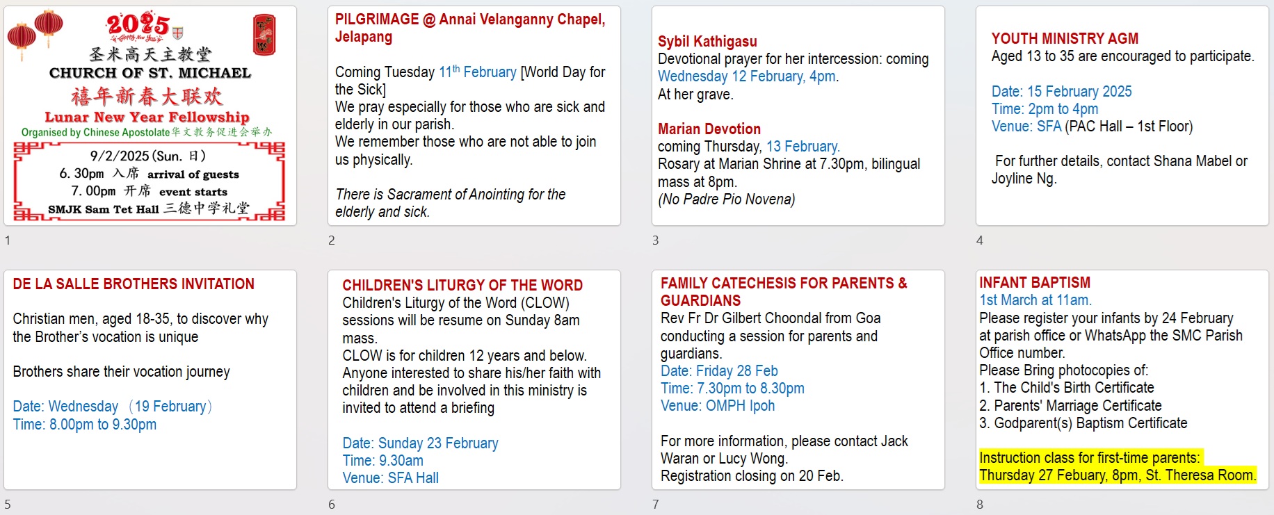 Announcements for 5th Sunday in Ordinary Time