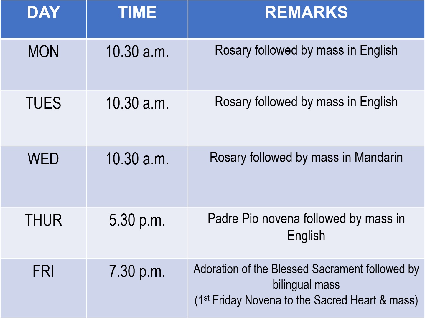 Daily Mass from 1st Jan 2026 onwards